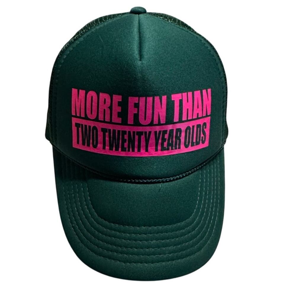 40th Birthday Trucker Hat Adjustable One-Size Snap Back Hunter Green Pink Funny